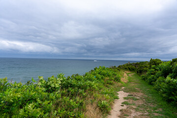 Fototapeta premium Photo of the beach at Clay Head Preserve, Block Island, Rhode Island, USA. August 2024. 
