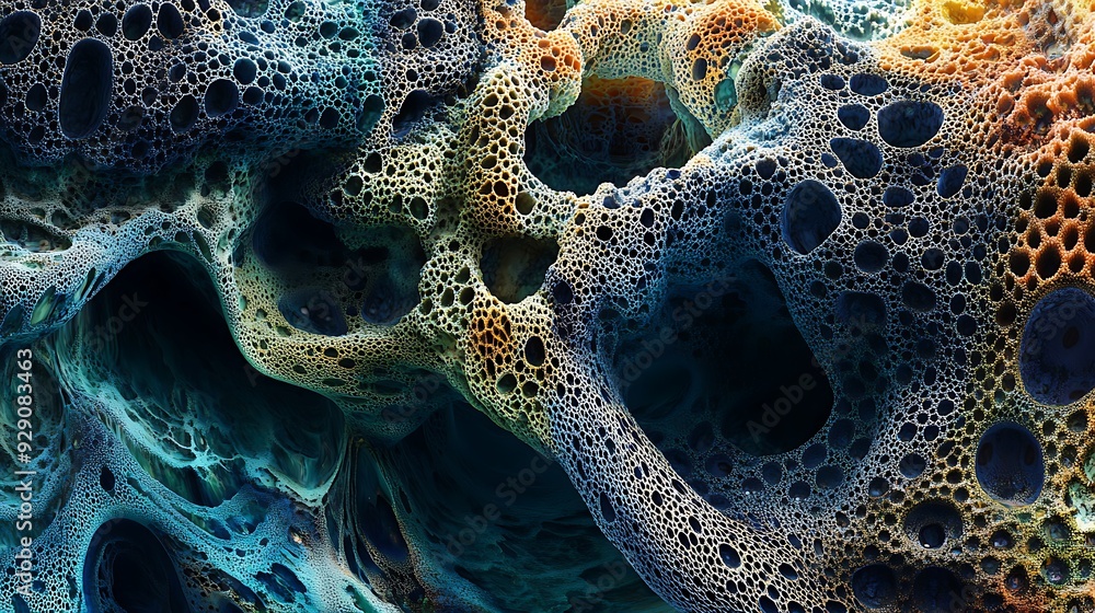 Poster abstract interconnected cave structure with pores and holes