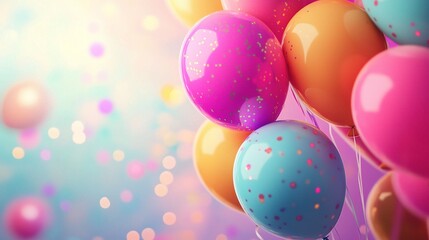 Colorful Celebration Balloons: A vibrant cluster of colorful balloons, filled with helium and ready to soar,  are a festive symbol of celebration and joy.  
