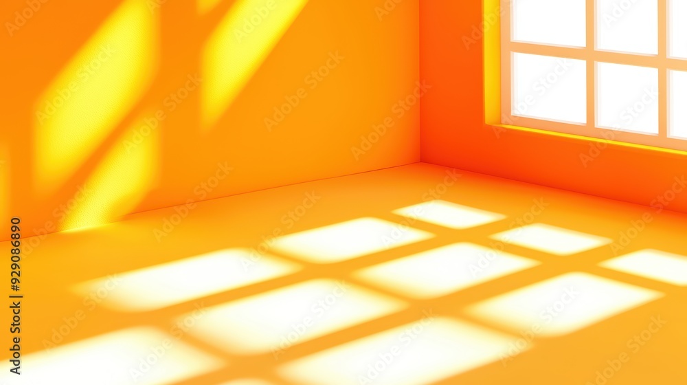 Poster bright and vibrant orange room with dynamic shadows, creating a cheerful and warm atmosphere perfect