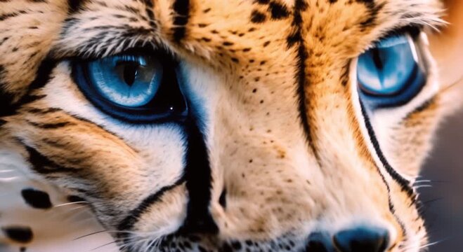 close up of a leopard with blue eyes