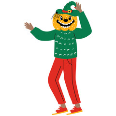 Funny character with pumpkin head, vector cartoon isolated illustration for halloween holiday.