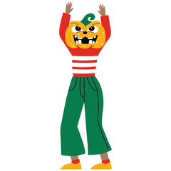 Funny character with pumpkin head, vector cartoon isolated illustration for halloween holiday.