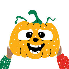 funny pumpkin in heads, vector cartoon illustration for halloween