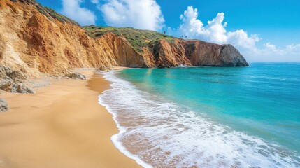 Serene Paradise. Tranquil beach surrounded by majestic cliffs
