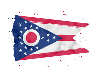 Flag of  Ohio, brush stroke background.  New Flag State Ohio of United States on white background. Watercolor style for your design.  USA. EPS10.