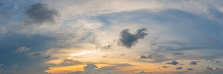 Dramatic panorama sky with cloud on twilight time.
