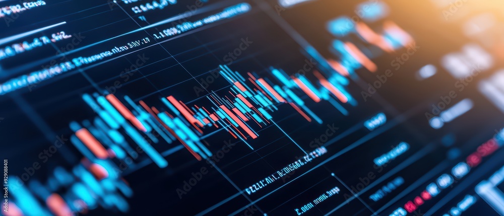 Poster dynamic stock market graph showcasing fluctuating trends and data analytics in financial trading.