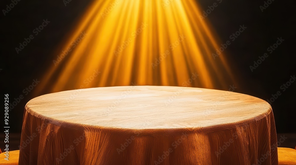 Poster illuminated table with a warm glow, perfect for showcasing products or setups in a minimalist space.