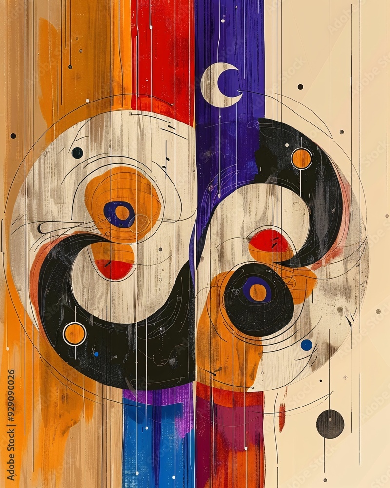 Poster tranquil serenity in ying and yang - a colorful art piece with circles and dots