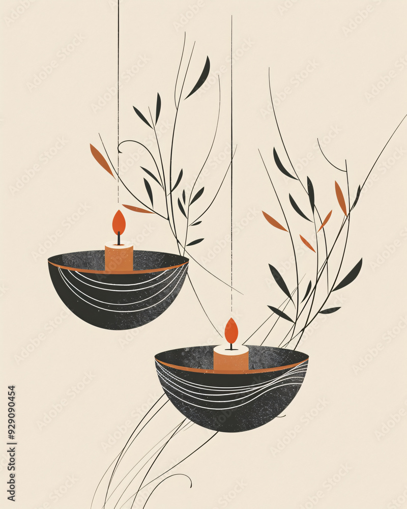 Poster sketchy minimalist candles in serene beige - a pair of candles from a string