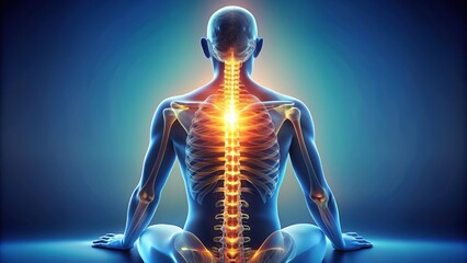 Serene illustration of the human spine with gentle stretching and decompression, highlighting relief from back pain and tension in a calming atmosphere.