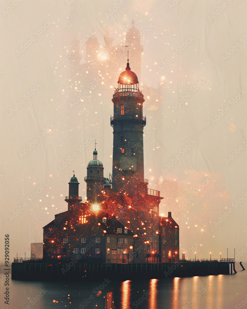 Poster langeland composite skyline art sparking local hues - a building with a tower on a small island