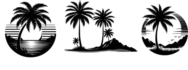 palm trees silhouette vector set