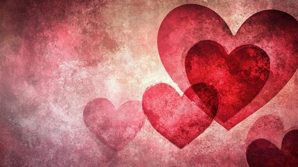 Fototapeta premium Vintage Valentine: Rustic Red Hearts Adorn a Textured Canvas of Love