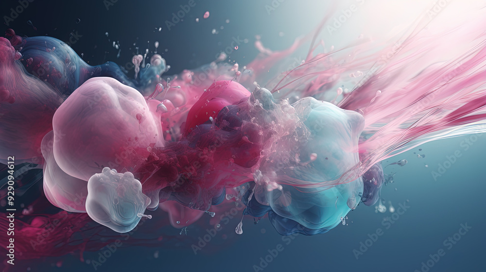 Poster A colorful explosion of paint with a pastel color palette. Dynamic and energetic abstract background