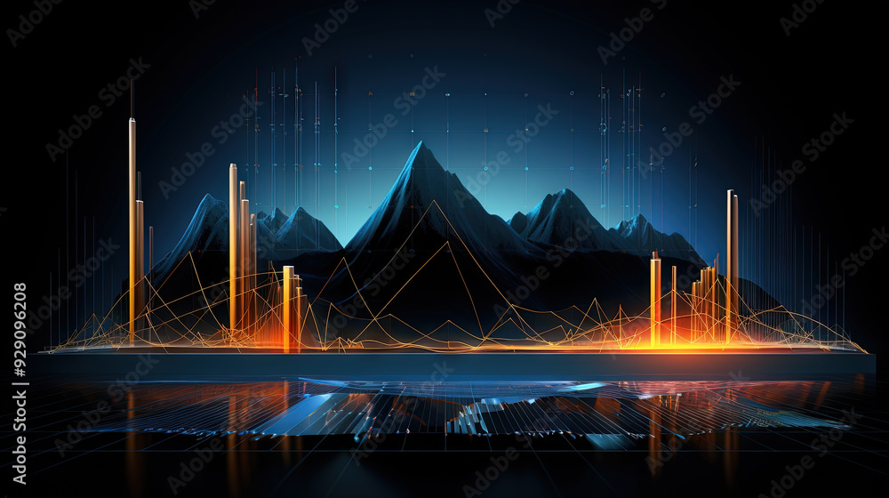 Aufkleber Abstract business graph in mountain style. Data connection concept element for business