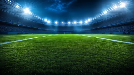 Empty Football Stadium at Night: Ready for the Game