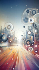 Obraz premium Abstract technology background with glowing circles and vibrant disco elements, featuring a mix of sound, music, and retro design for a dynamic party feel