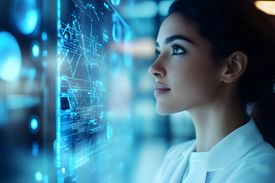 IT specialist and coder analyzing data, focusing on information technology threats and dangers, with AR blue code - Powered by Adobe