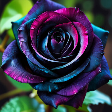 Close-Up of a Stunning Iridescent Rose with Multicolored Petals

