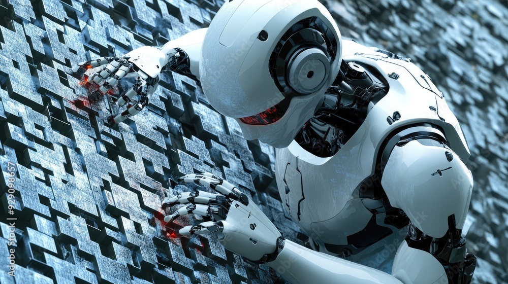 Aufkleber a 3d search engine robot assembling a digital mosaic of search results, symbolizing the art of infor
