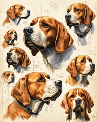 Dogs in Style: Line Art on Vivid Paper - A collage of a dog