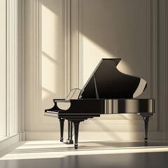 A vector background featuring a grand piano in the corner of a sophisticated room. The piano is...