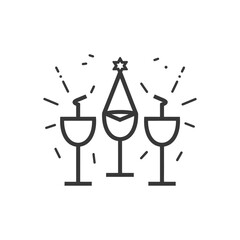 Celebration with Three Glasses Party Hat and Confetti