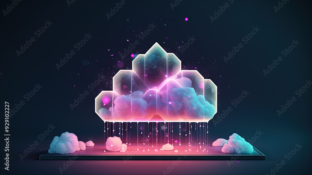 Poster Data cloud structure concept with digital technology cloud sign for online backup and network compute power service.