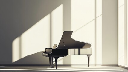 A vector background featuring a grand piano in the corner of a sophisticated room. The piano is...