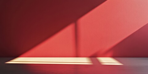 Obraz premium Sunlight casting beautiful shadows on a textured red wall, creating a captivating geometric composition.