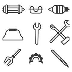 Collection of Nine Black and White Line Art Tool Icons