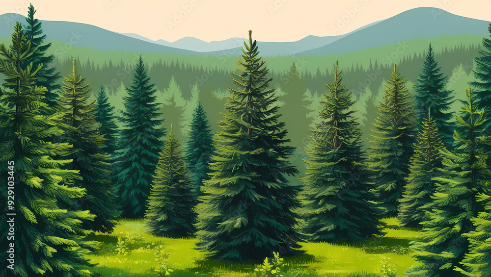 Sticker evergreen forest view generative ai