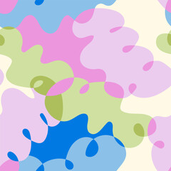 Abstract seamless pattern with various organic quirky shapes. Vector flat background in overlay style