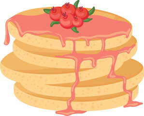 Pancakes with cranberry sauce. Breakfast food cartoon icon