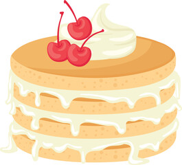 Pancakes with whipped cream and cherries cartoon icon