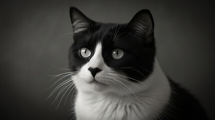 Cute cat posing on camera, black and white photos great for backgrounds and wallpaper or interior design or multimedia content