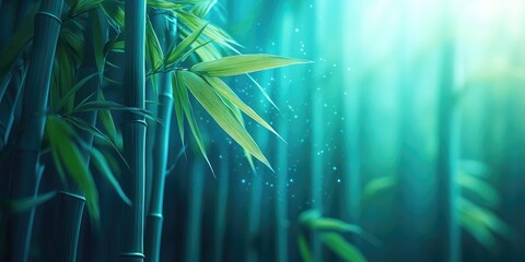 A Single Bamboo Shoot Illuminated in a Lush Forest