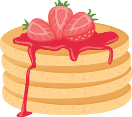 Strawberry jam pancakes cartoon icon. Berry dessert