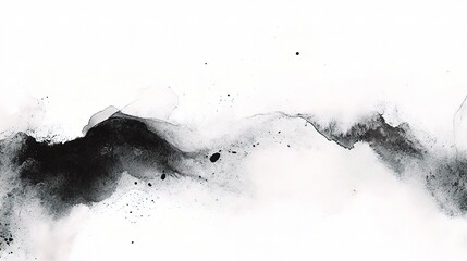 Ink Dance in Monochrome: Abstract black ink flowing across a white canvas, creating an artistic and expressive landscape. 