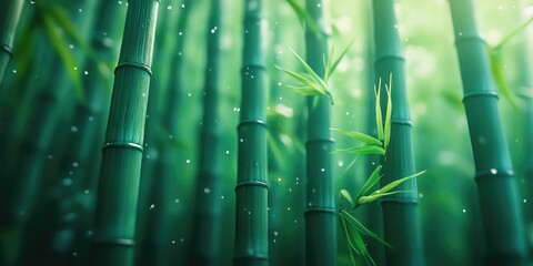 Lush Green Bamboo Forest with Rain Falling