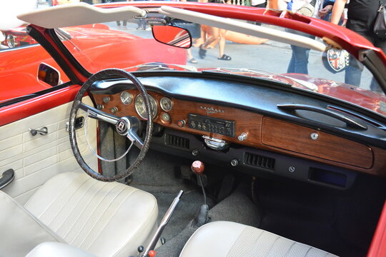 Volkswagen karmann ghia dashboard at Filling station vintage car show in Makati, Philippines