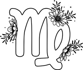 Virgo zodiac sign with flowers, on white background