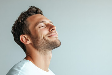 Fototapeta premium A close up of a man's face with his eyes closed