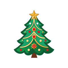 "Classic Christmas Tree with Star Topper: Elegant Applique Design Featuring Embroidered Ornaments and Decorative Stitching"
