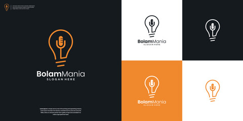 Podcast and light bulb logo icon design inspiration