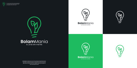 simple green plant light bulb logo icon design template