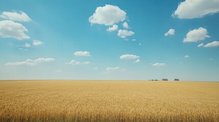 Obraz premium Golden Wheat Field Under a Blue Sky