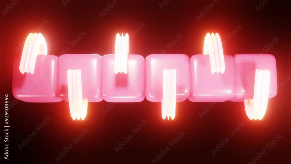 Poster abstract 3d animated composition. glowing lines fly out of metal cubes on black background. 3d rende